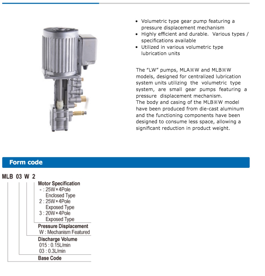 MLB※W Pressure Displacing Motor Pump